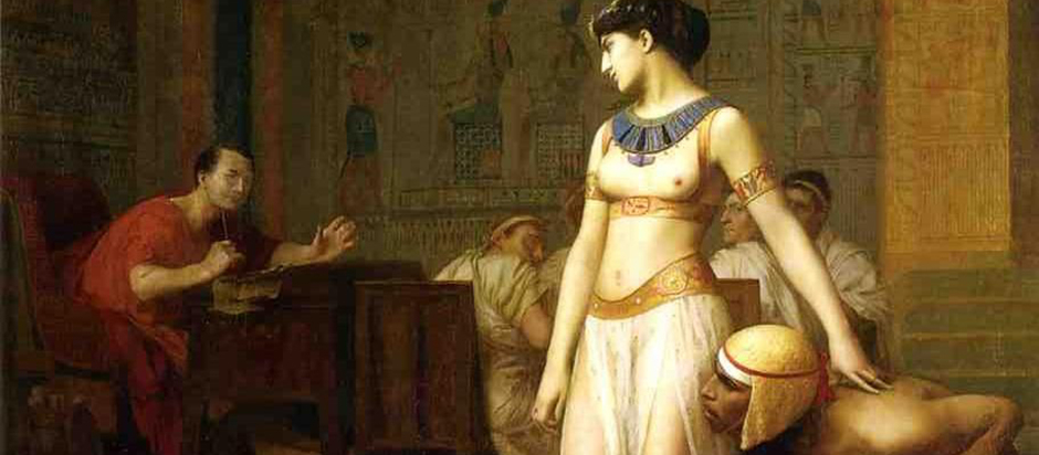 Cléopâtre et César — Cleopatra unveiled before Caesar in an Egyptian court, after Jean-Léon Gérôme